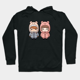 Kawaii boy and girl with cute winter coats Hoodie